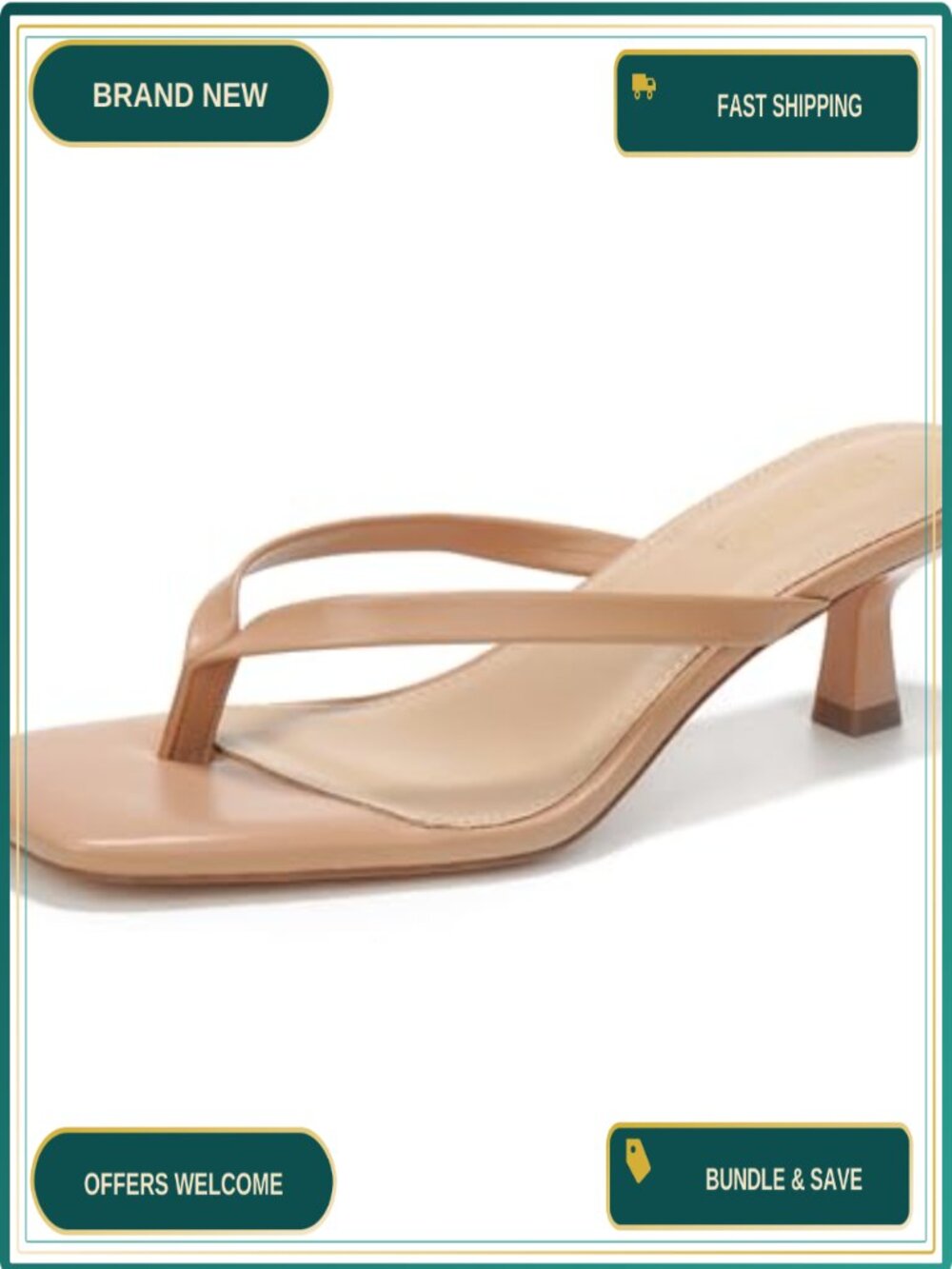 Kitten Heel Sandals Square Open Toe Flip Flop Slip On 2 Inch Heels